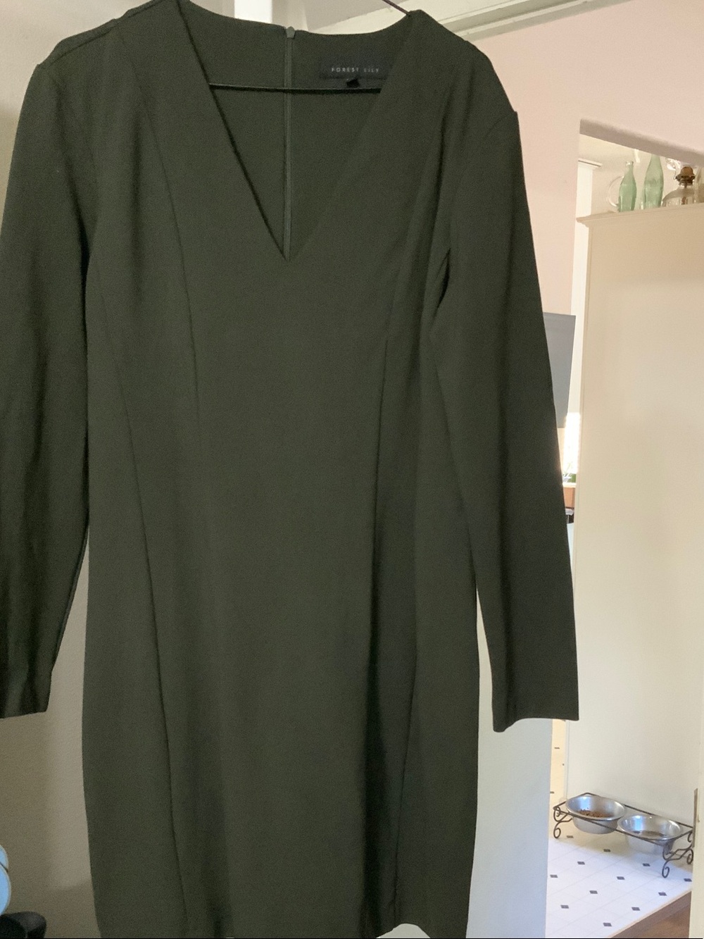Long Sleeve V-Neck Forest Green Dress